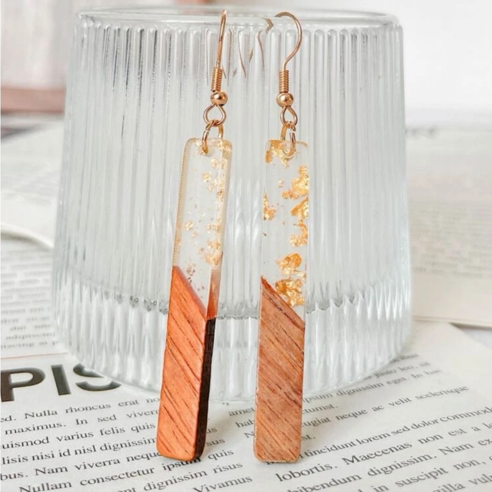 Modern Chic Wood Gold Flecked 2 tone
Rectangle Earrings